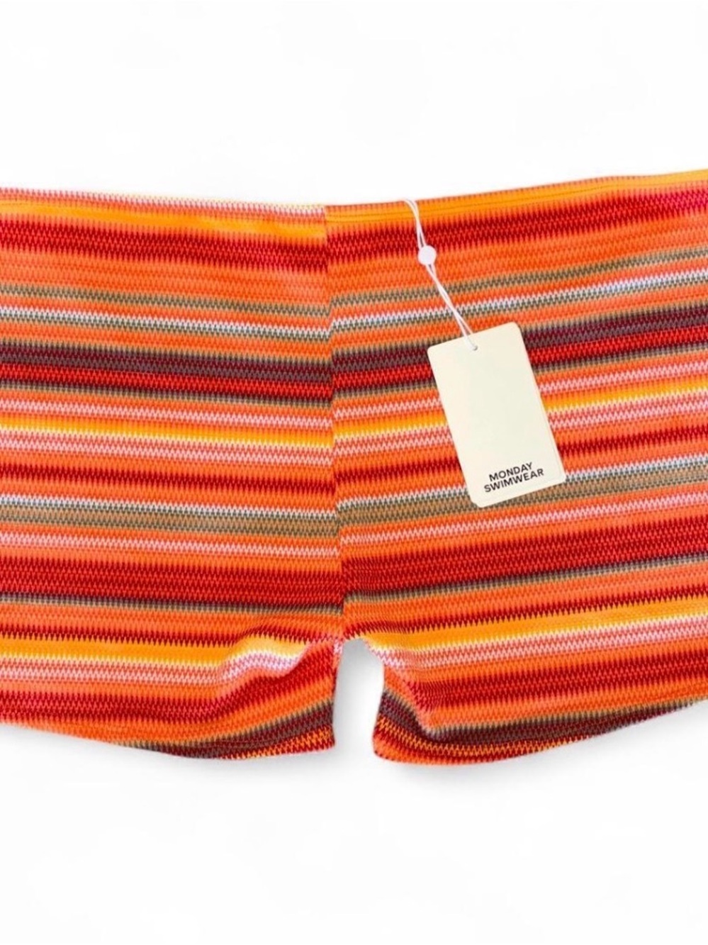 Monday Swimwear Women's Striped Knit Bike Shorts in Red and Orange
